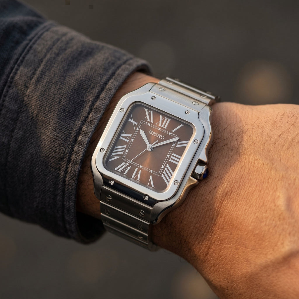 Horalys - Montre Seiko Mod Santos Marron